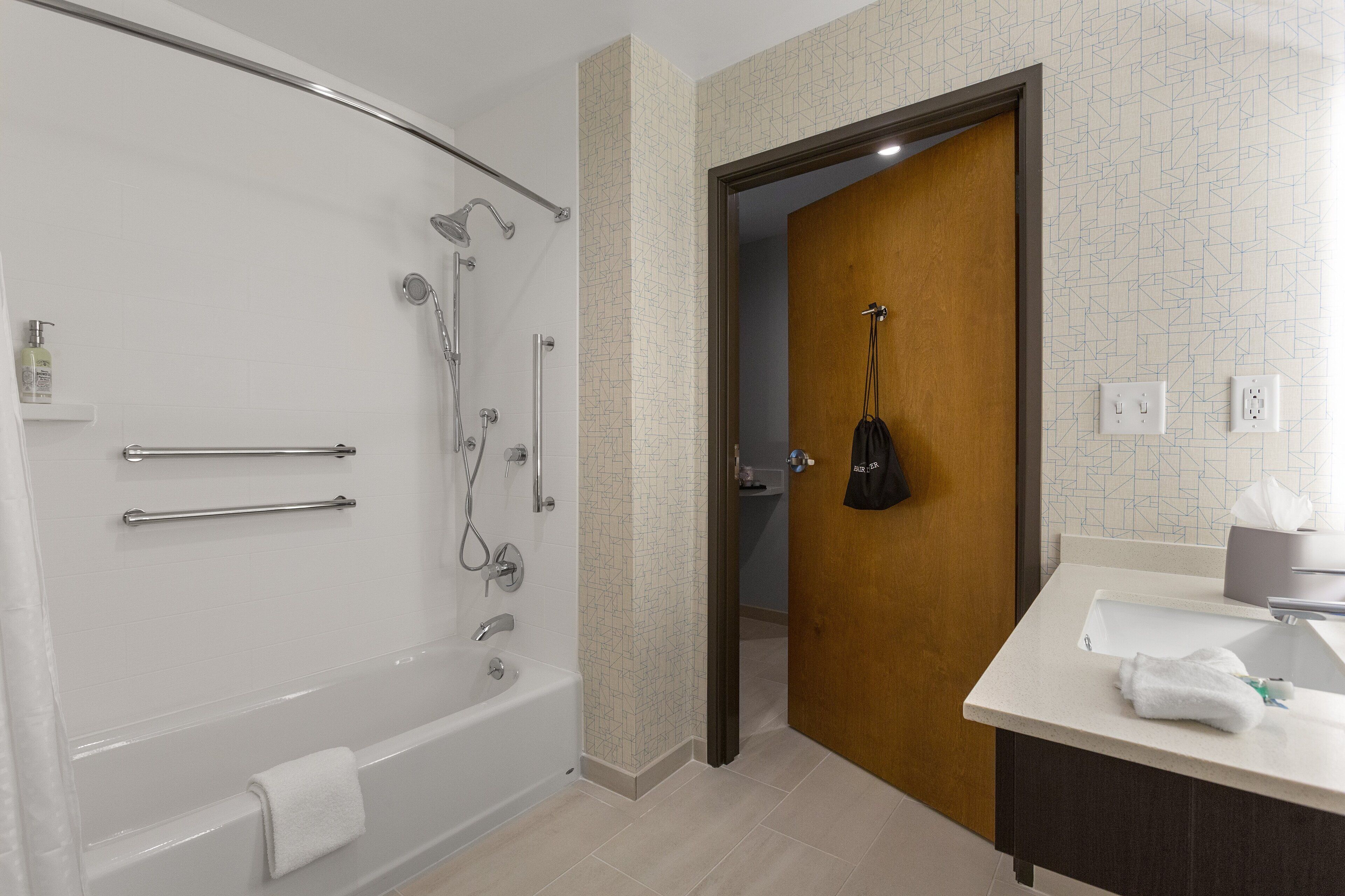 suite, 2 queen beds, accessible, bathtub | bathroom | combined shower/bathtub, free toiletries, hair dryer, towels
