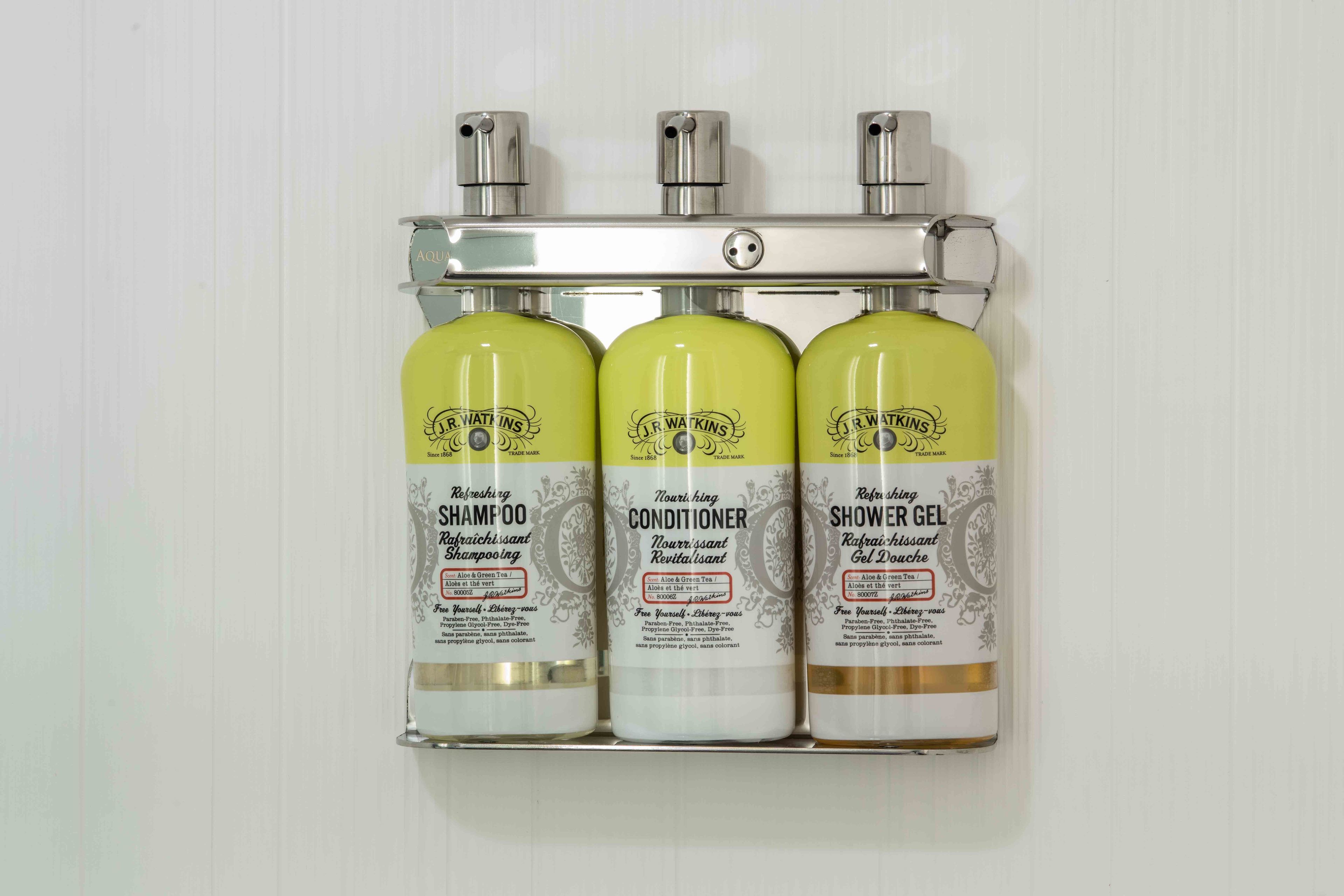 shower, designer toiletries, hair dryer, towels