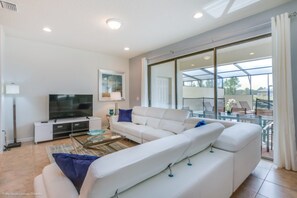 TV, fireplace, video-game console