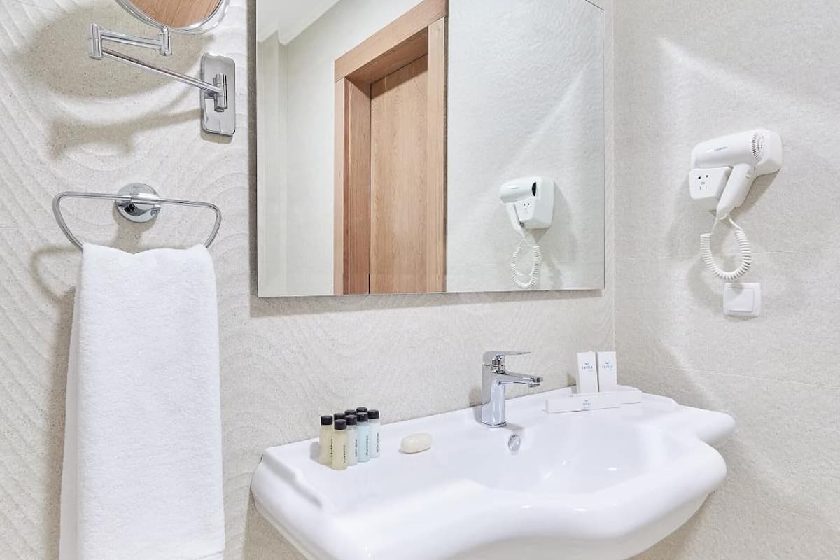 shower, hydromassage showerhead, free toiletries, hair dryer