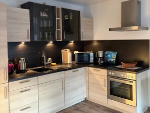 Fridge, microwave, oven, dishwasher