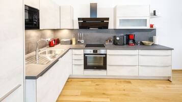 Frigorífico, microondas, horno y placa de cocina