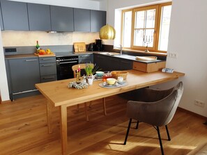 Fridge, oven, stovetop, dishwasher - Kaiserwinkl vacation apartment, 70sqm, with terrace and panoramic view of the Kaiser Mountains (Reit im Winkl)