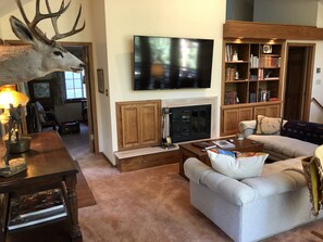 Smart TV, fireplace, table tennis, books