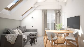 Comfort Apartment (incl. 30€ cleaning fee) | Living area | Flat-screen TV