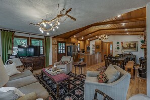 Smart TV, fireplace, video games, DVD player