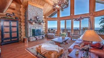 Smart TV, fireplace, foosball