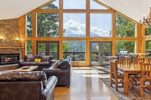 Smart TV, fireplace, video games, DVD player