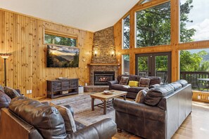 Smart TV, fireplace, video games, DVD player