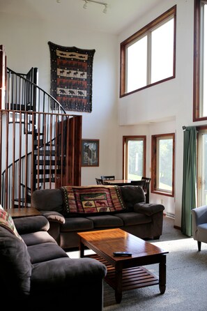 Télévision, cheminée, lecteur de DVD, table de tennis de table