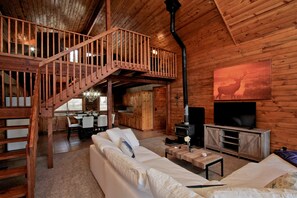 TV, fireplace, table football, ping pong