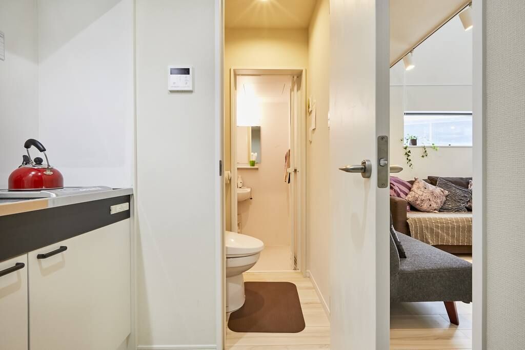 Combined shower/tub, hair dryer, bidet, towels