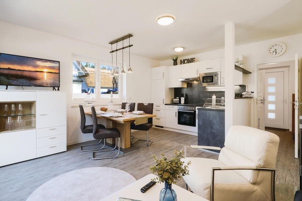 Fridge, stovetop, dishwasher, coffee/tea maker