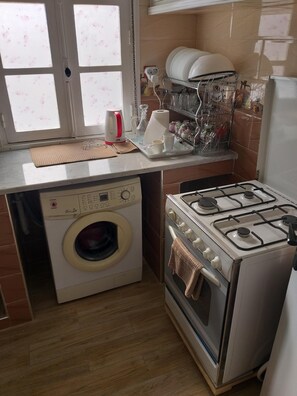 Fridge, microwave, oven, coffee/tea maker