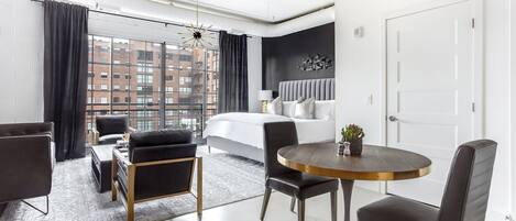 Living Area with City Views at Ponce Market Apartment