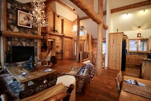 Smart TV, fireplace, DVD player, books