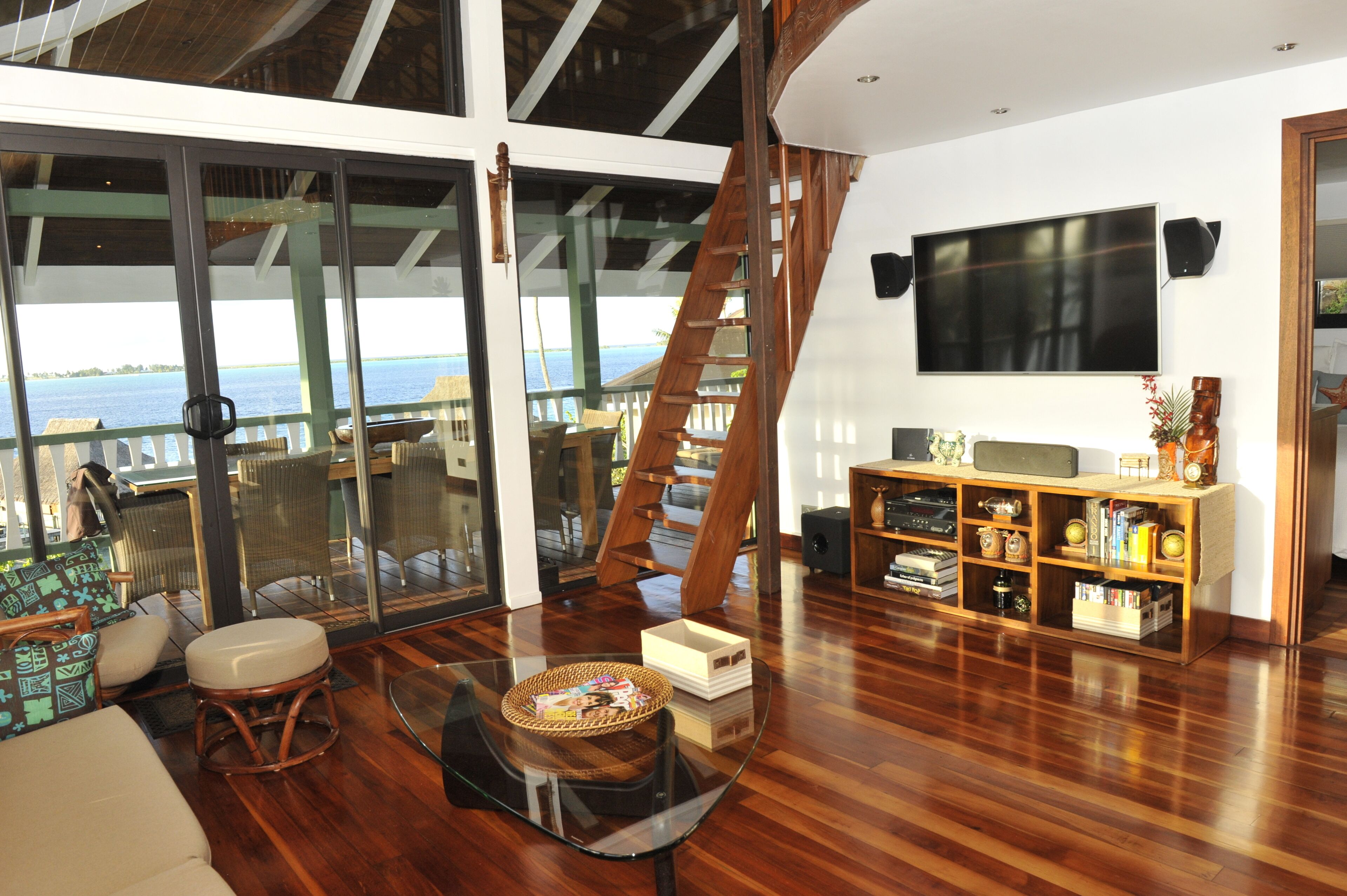 TV, DVD player, books, video library