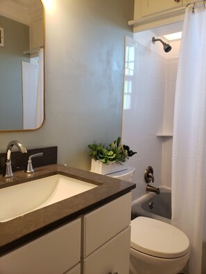 Combined shower/tub, hair dryer, towels, soap - All in Reach, 2BR in West End (Nashville)
