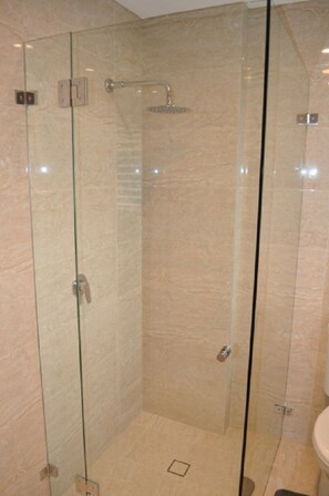Dusche, Handtücher, Shampoo, Toilettenpapier