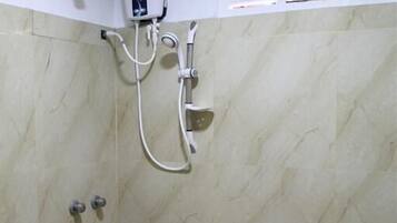 Shower, rainfall showerhead, towels