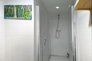 Regadera, secadora de cabello, bidet, toallas