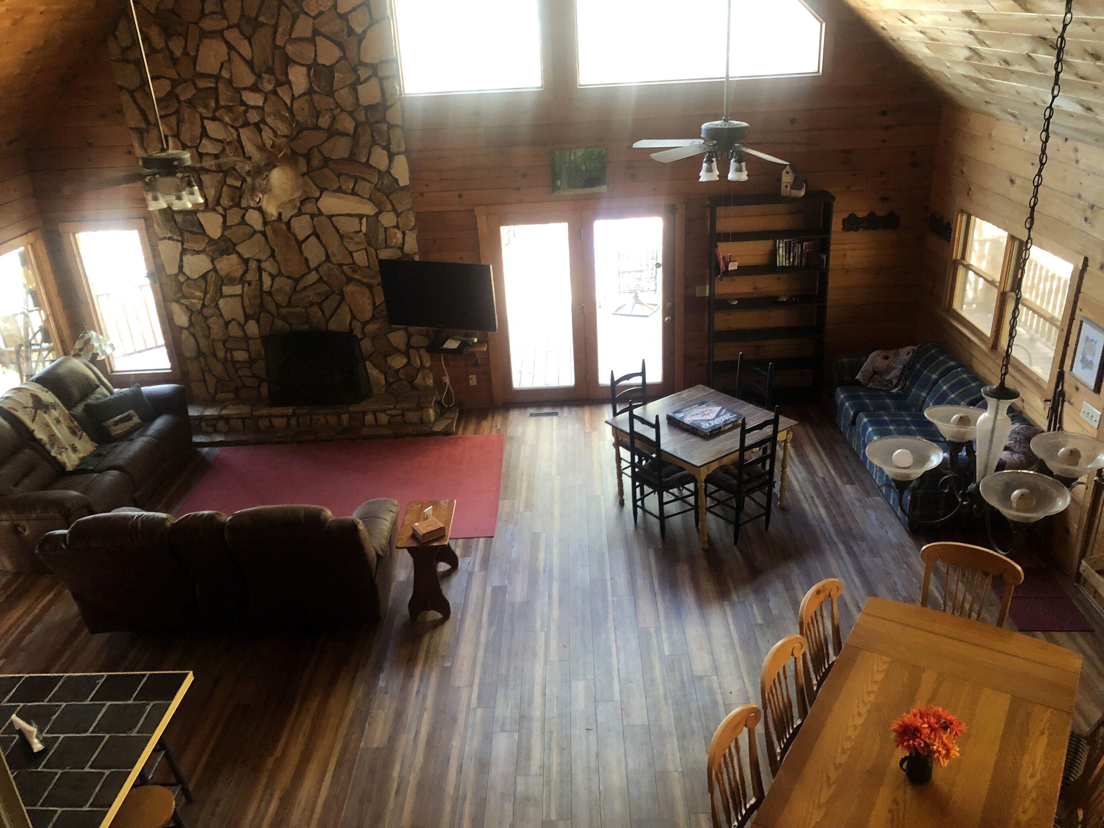 Smart TV, fireplace, video games, DVD player