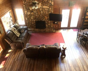 Smart TV, fireplace, video games, DVD player