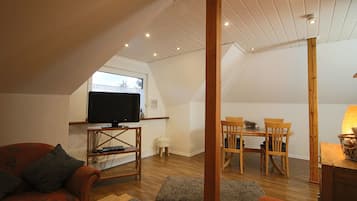 Smart-TV, DVD-Player, Bücher, Stereoanlage
