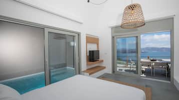 Melidonia Villa with Caldera View and Private Pool | Soggiorno | Smart TV