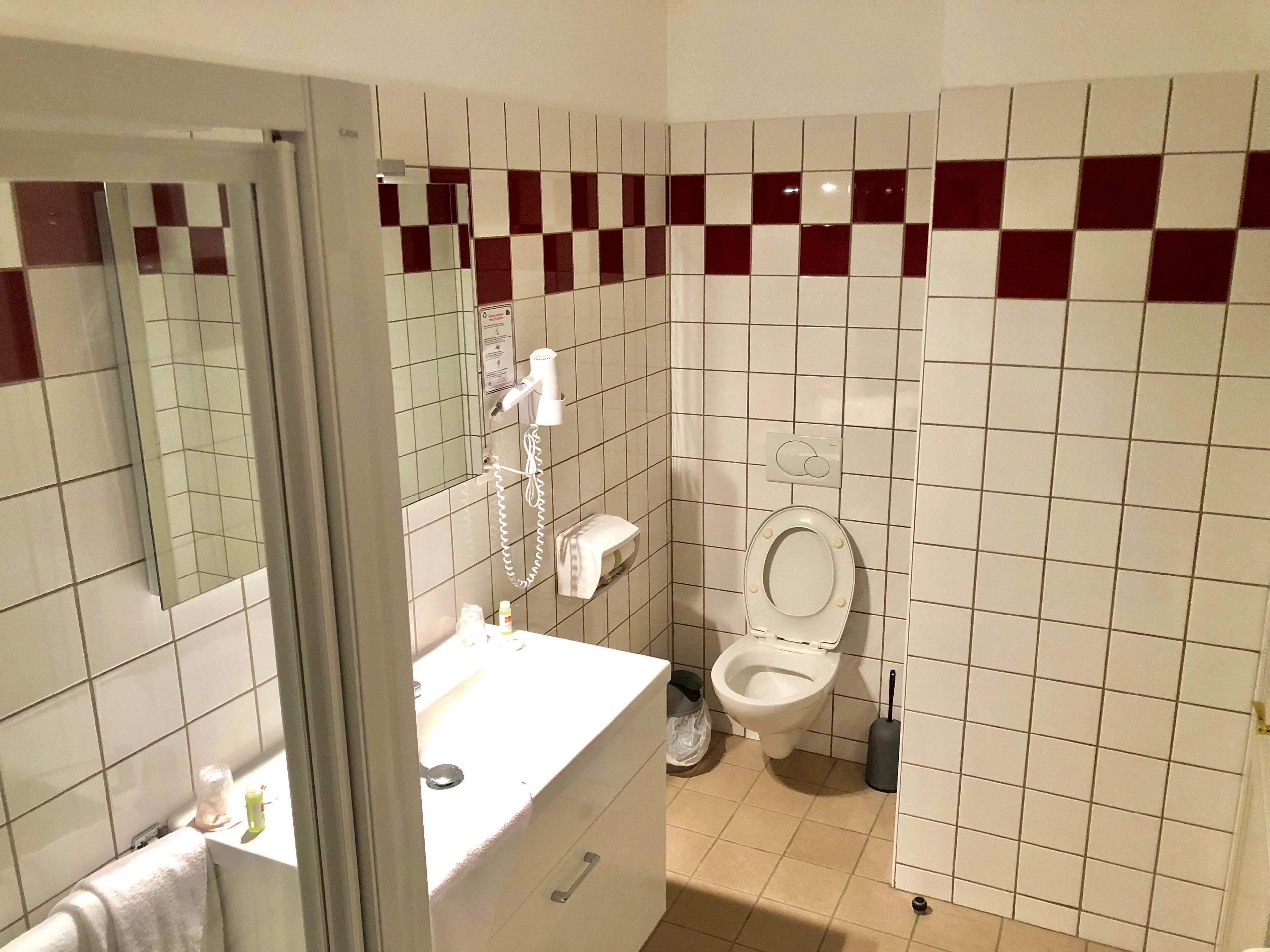 shower, free toiletries, hair dryer, towels