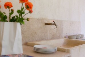 Shower, towels, soap, toilet paper