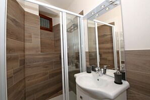 Shower, hair dryer, bidet, towels