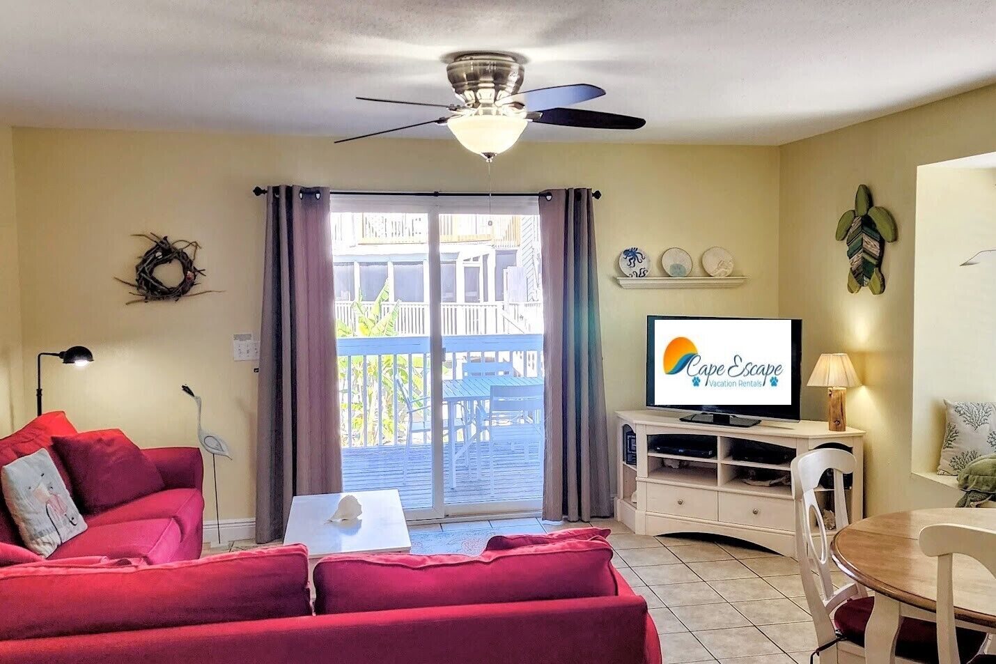 Smart TV, DVD player, books, video library