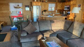 Smart TV, fireplace, DVD player, books