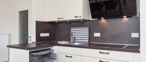 Fridge, microwave, dishwasher