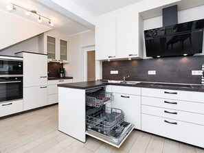 Fridge, microwave, dishwasher, high chair