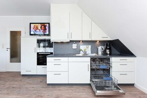 Fridge, microwave, oven, dishwasher