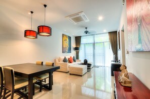 3-Bedroom Villa with Private Pool | Living area | Flat-screen TV - Onyx Pool Villa by Rents in Phuket (Rawai)