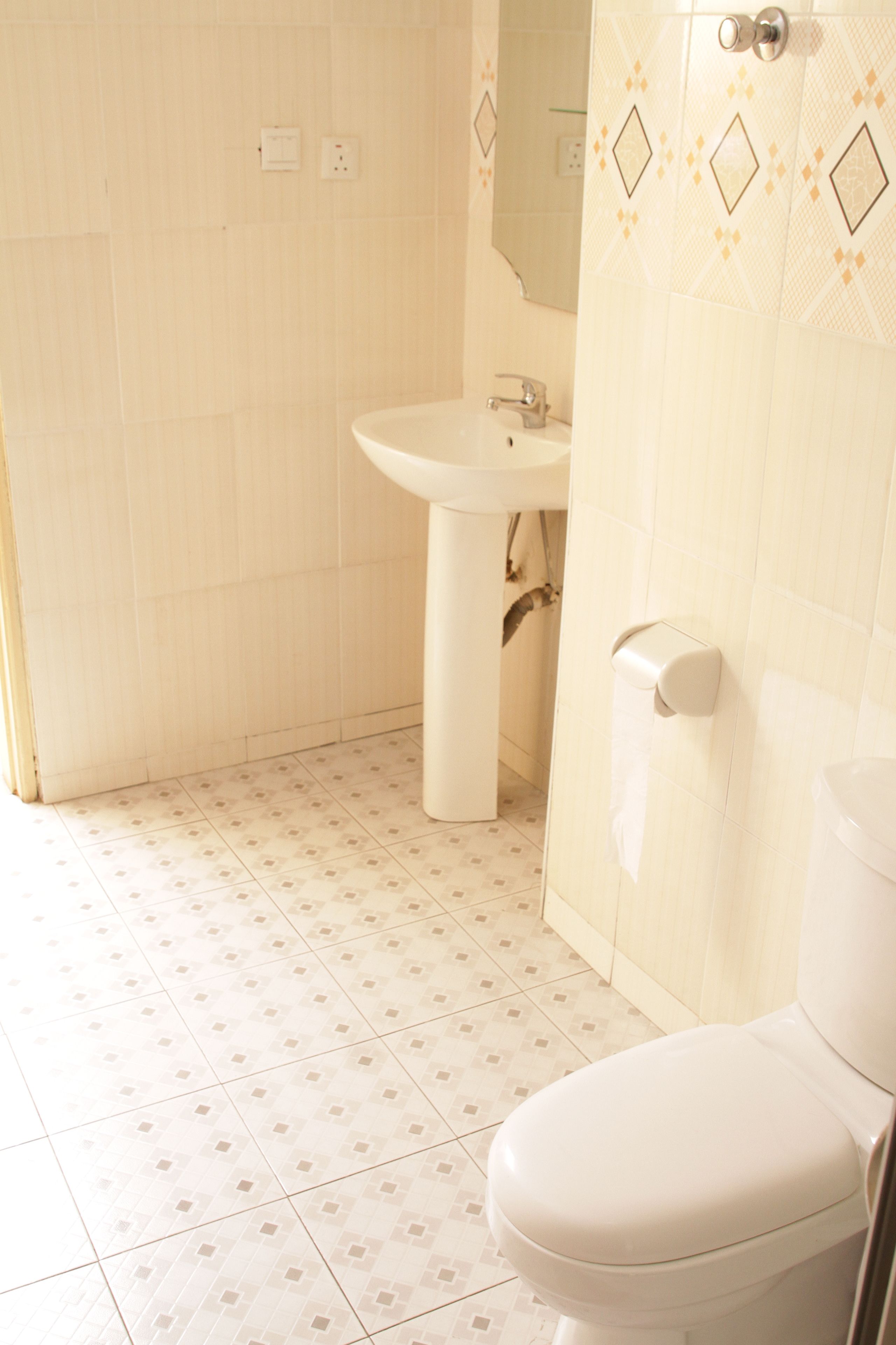 deep-soaking bathtub, bidet, towels