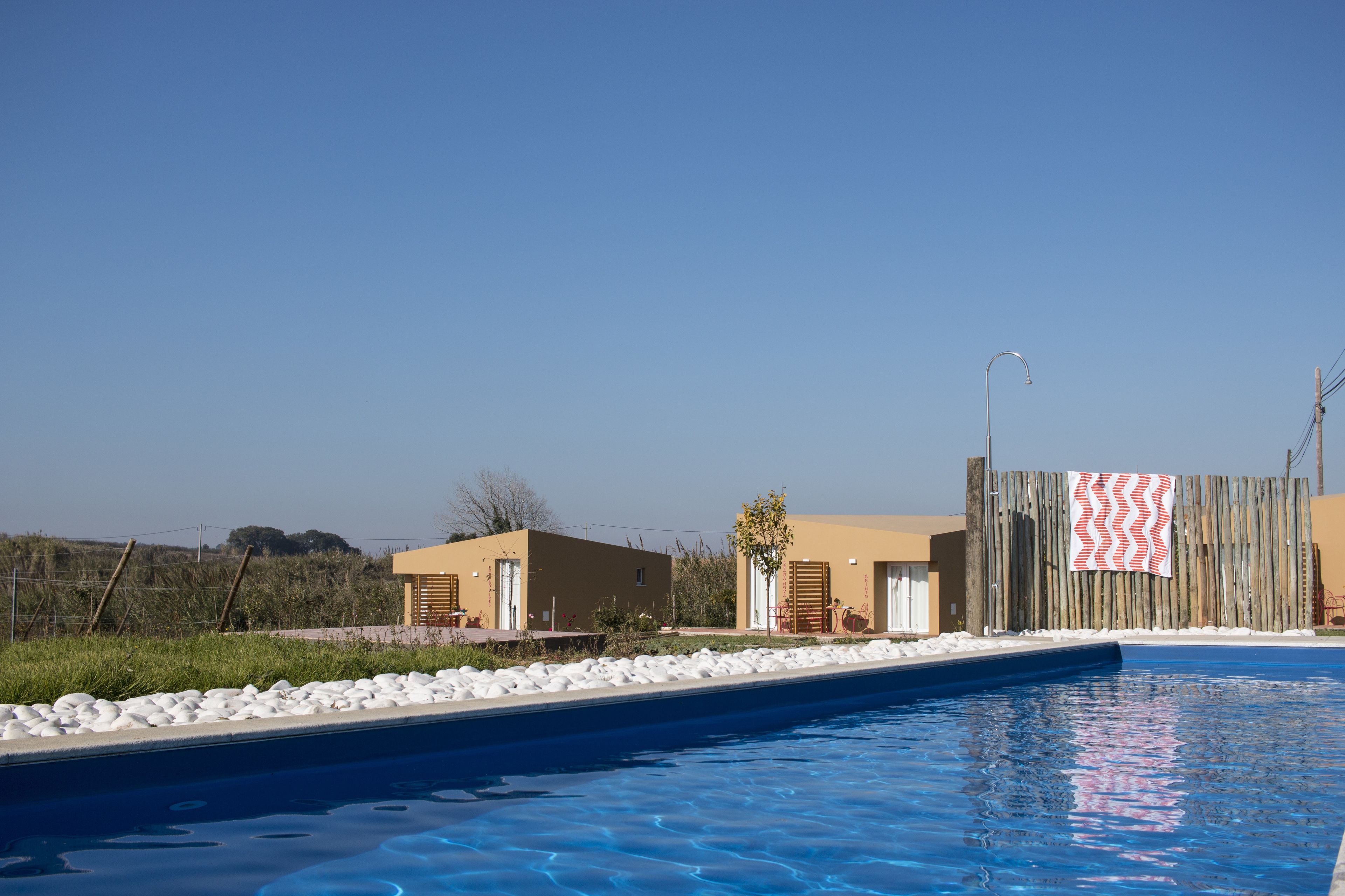 室外泳池；躺椅