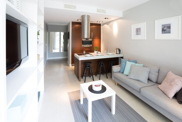 익스클루시브 아파트, 더블침대 1개 | 전용 주방 | 대용량 냉장고, 오븐, 쿡탑, 커피/티 메이커