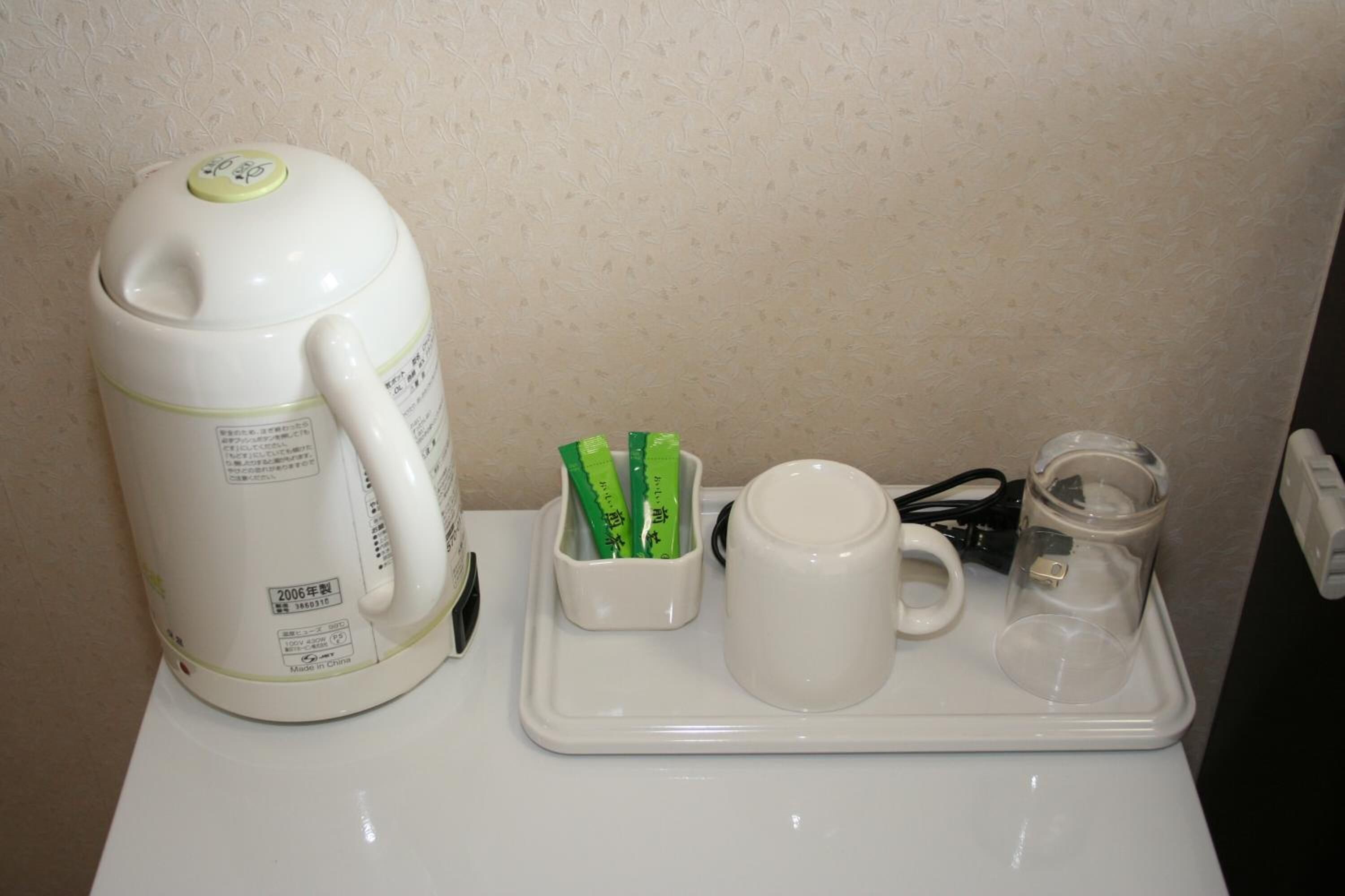 fridge, microwave, electric kettle