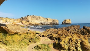 Plage à proximité, chaises longues, serviettes de plage