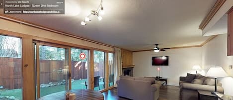 TV, fireplace, DVD player, stereo