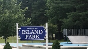 A sign for Blossburg Island Park. - Quiet Beautiful Cabin in the Woods (Fall Brook)