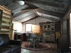 Télévision, cheminée, lecteur de DVD, livres