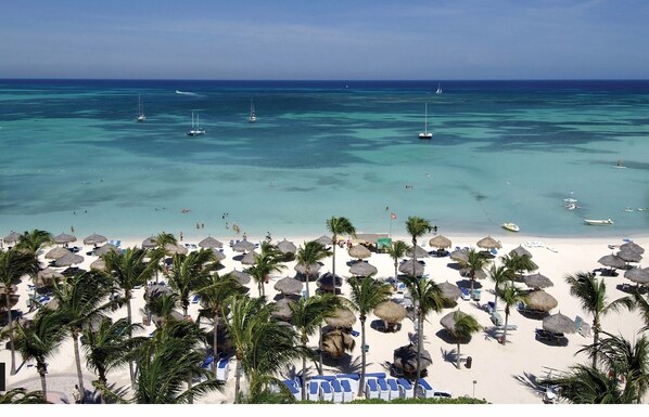On the beach, beach towels