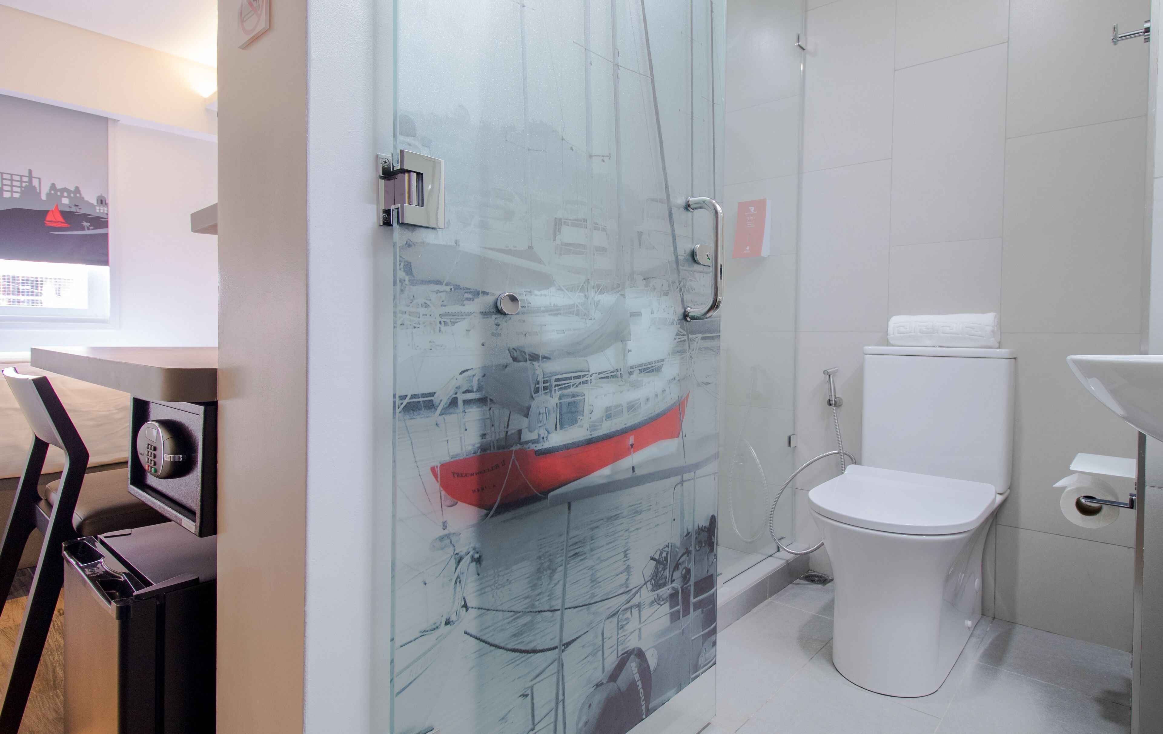 Shower, free toiletries, hair dryer, towels