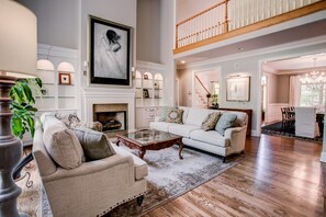 Smart TV, fireplace, video games, DVD player