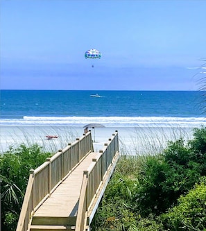 On the beach, sun-loungers, beach towels